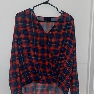 Plaid V-Neck Blouse